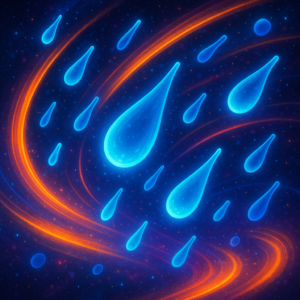 Abstract digital illustration of glowing blue NAD+ droplets swirling with energy, visually symbolizing convenient NAD injections near me.
