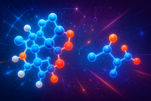 Colorful molecular illustration comparing two compound structures, visually representing NAD peptide differences