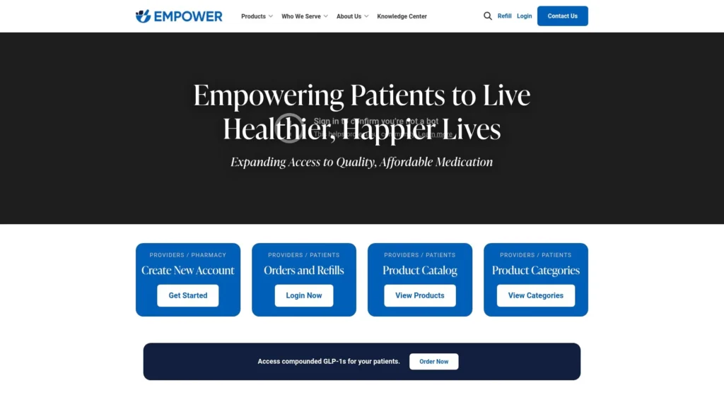 he website for Empower Pharmacy, a source for direct-access compounded medications.