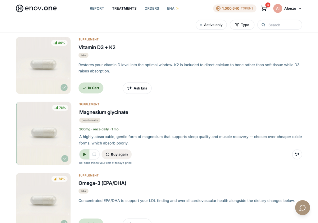 Adding recommendations to your cart and checking out — Enovone patient app screenshot 1